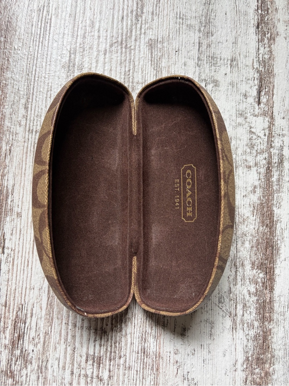 Coach Signature Tan Brown Hard Clam Shell Eye Glasses Sunglasses Case Clamshell - Picture 6 of 8